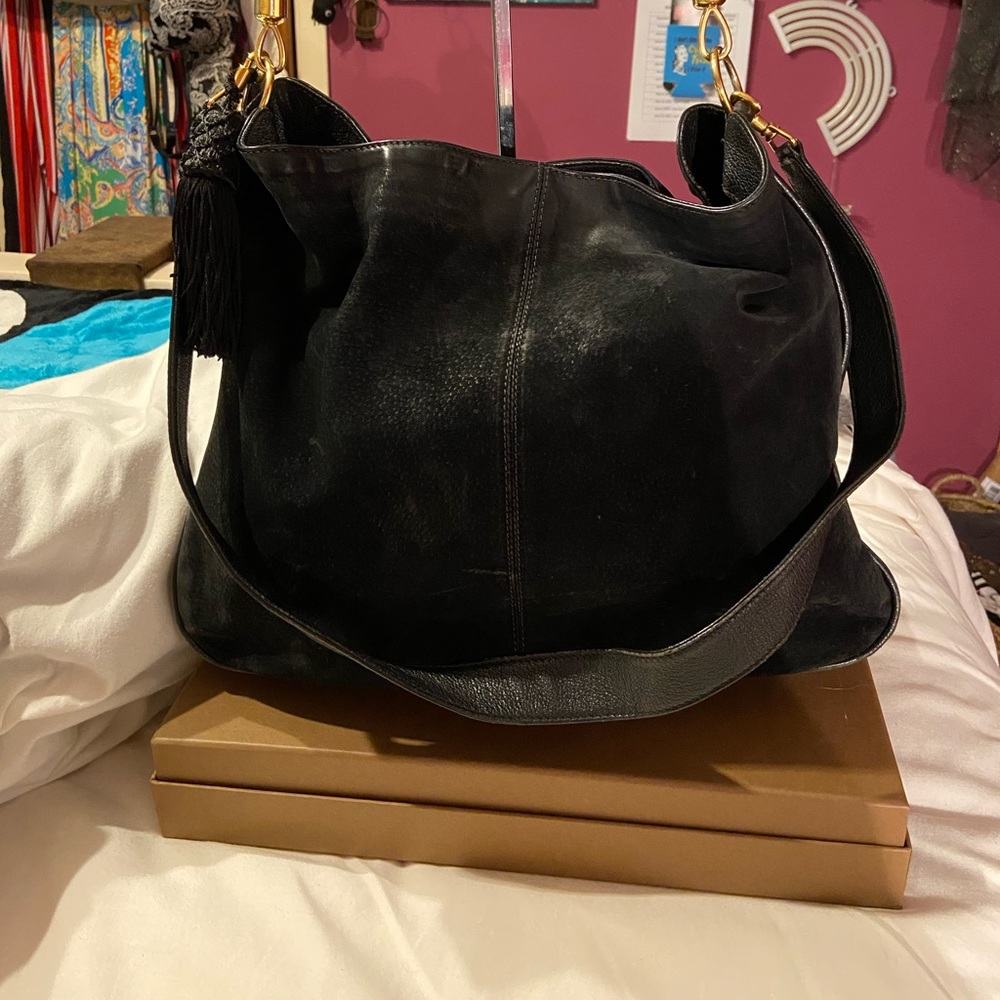 Gucci Black Suede Bamboo Hand Bag